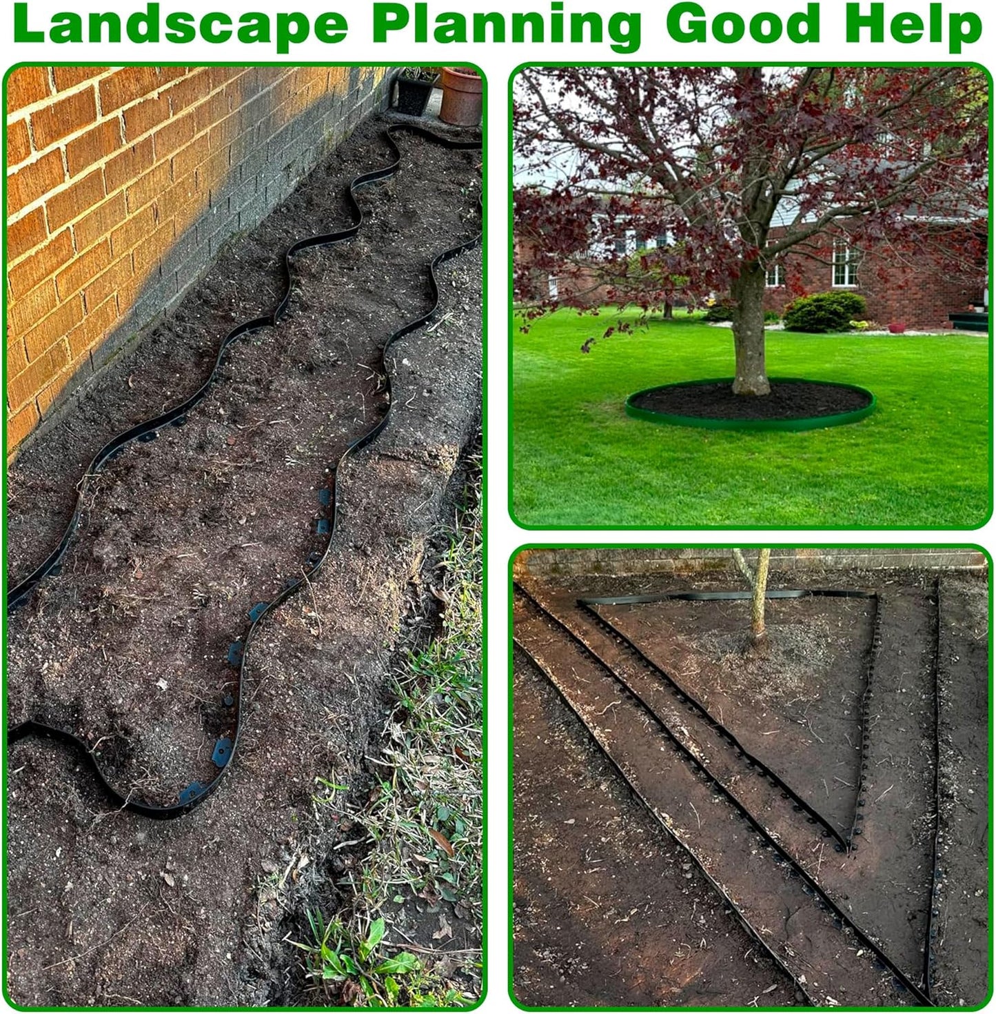 Landscape Edging Border 33 FT 2 Inch Tall with 60 Spikes, Plastic Edging for Landscaping, Garden Edging Border, Flower Bed, Paver and Lawn Edging Border, Green