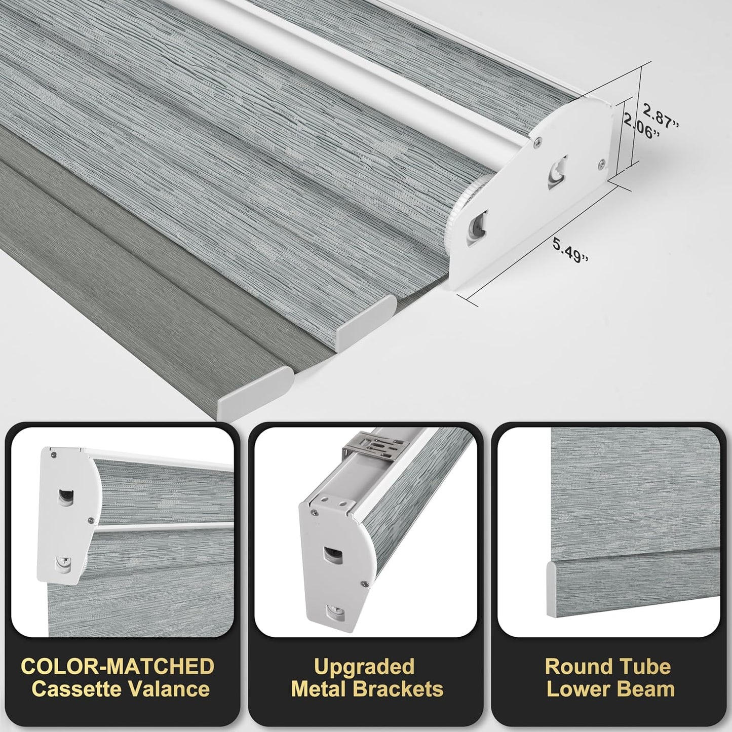 BERISSA Cordless Dual Roller Shades with Cassette Valance,Double Window Shades Blackout and Light Filtering Shades,Day and Night Roller Shades for Home Office Door.Striped Jacquard Grey.42 W x 72" H