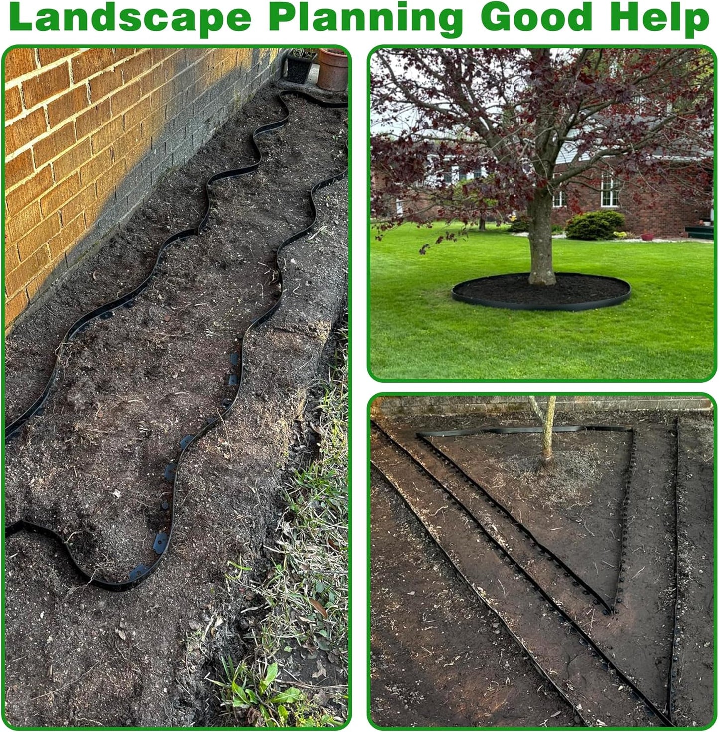 Landscape Edging Border 33 FT 2 Inch Tall with 60 Spikes, Plastic Edging for Landscaping, Garden Edging Border, Flower Bed, Paver and Lawn Edging Border, Black