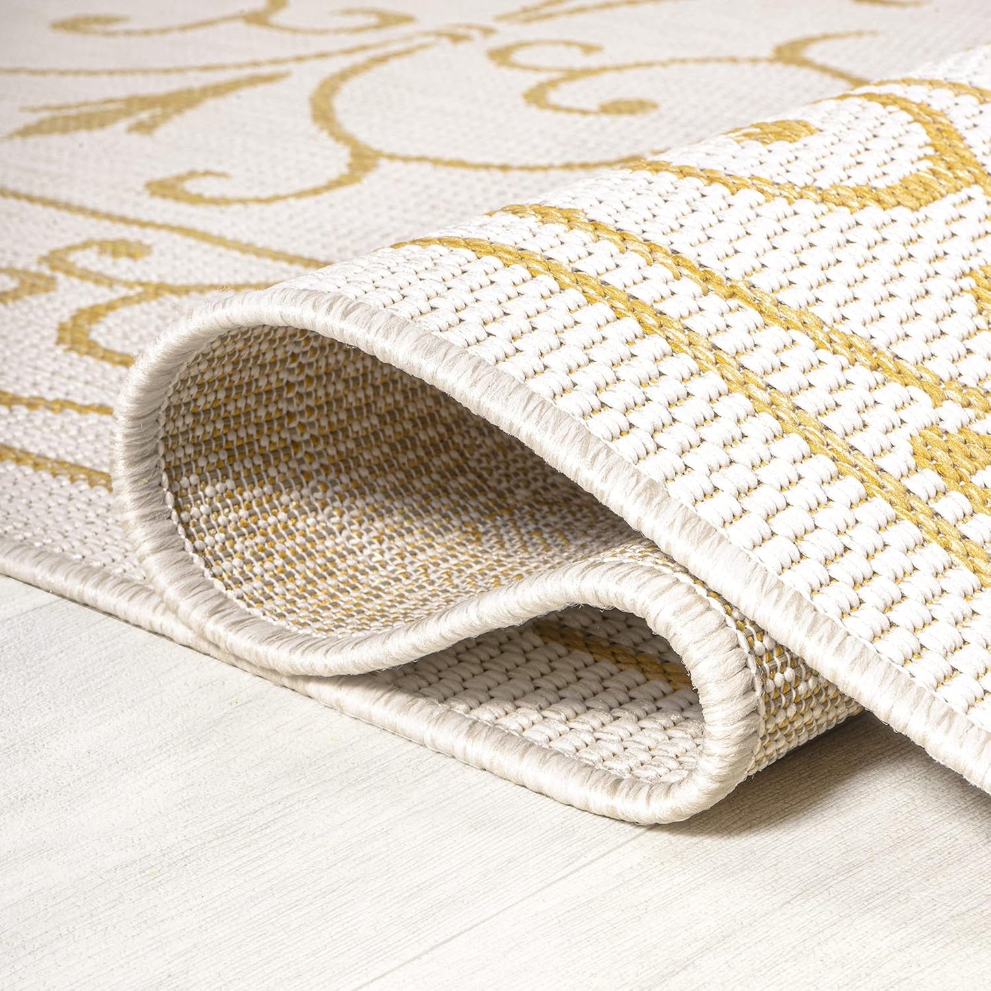 JONATHAN Y Vintage Filigree Indoor Outdoor Area Rug 5X8 Cream/Yellow, Charleston Textured Weave for Backyard, Patio, Porch, Easy-Cleaning, High Traffic, Pet-Friendly, Non-Shedding (SMB106M-5)