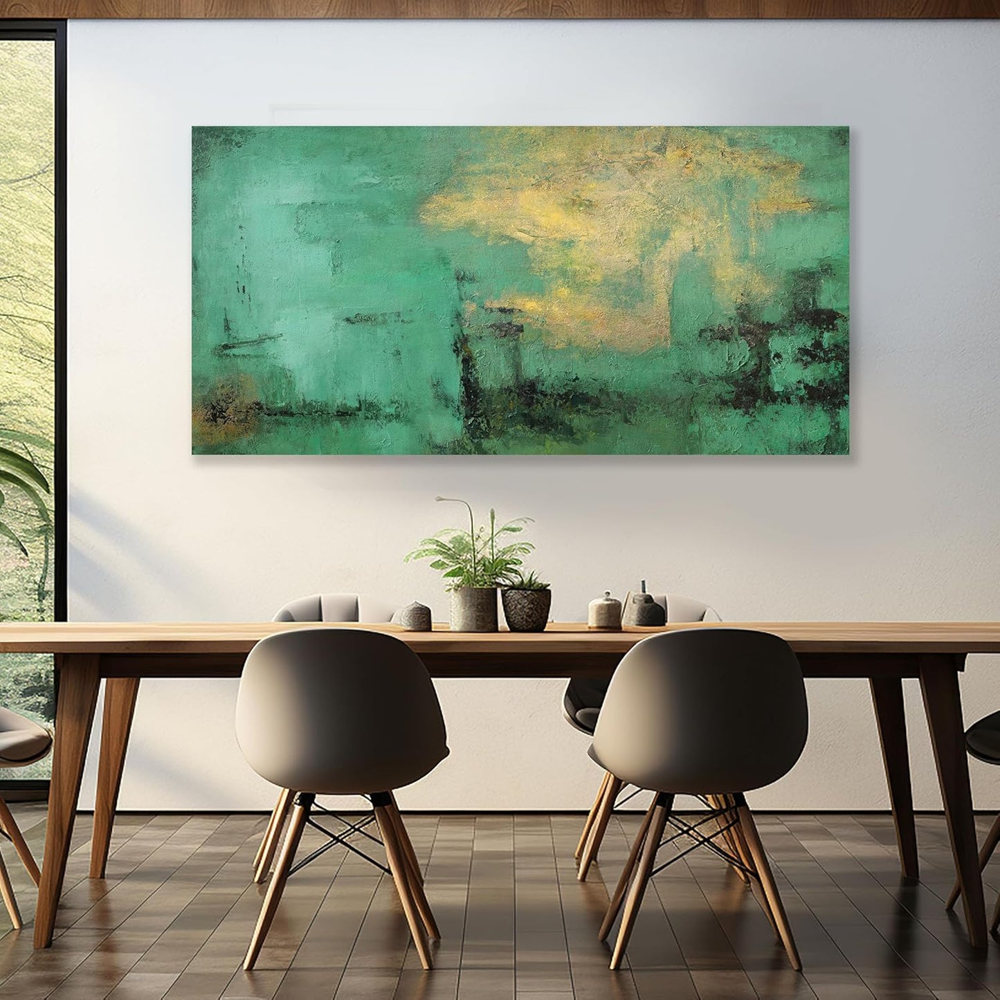 Glvzygy Abstract Wall Art Green and Gold Vintage Abstract Canvas Wall Decor Artwork Paintings Suitable for Living Room Bedroom Office Home Wall Decor 20"x40"