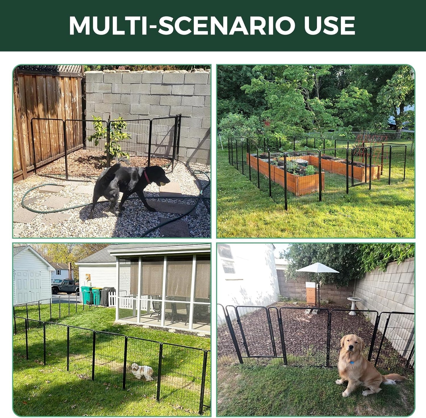 FXW Garden Fence 50in(H) x 30.1ft(L), 12 Panels Decorative Dog Fence Outdoor for The Yard – Heavy Duty Metal Animal Barrier for Dog and Rabbit, Easy Setup, Black