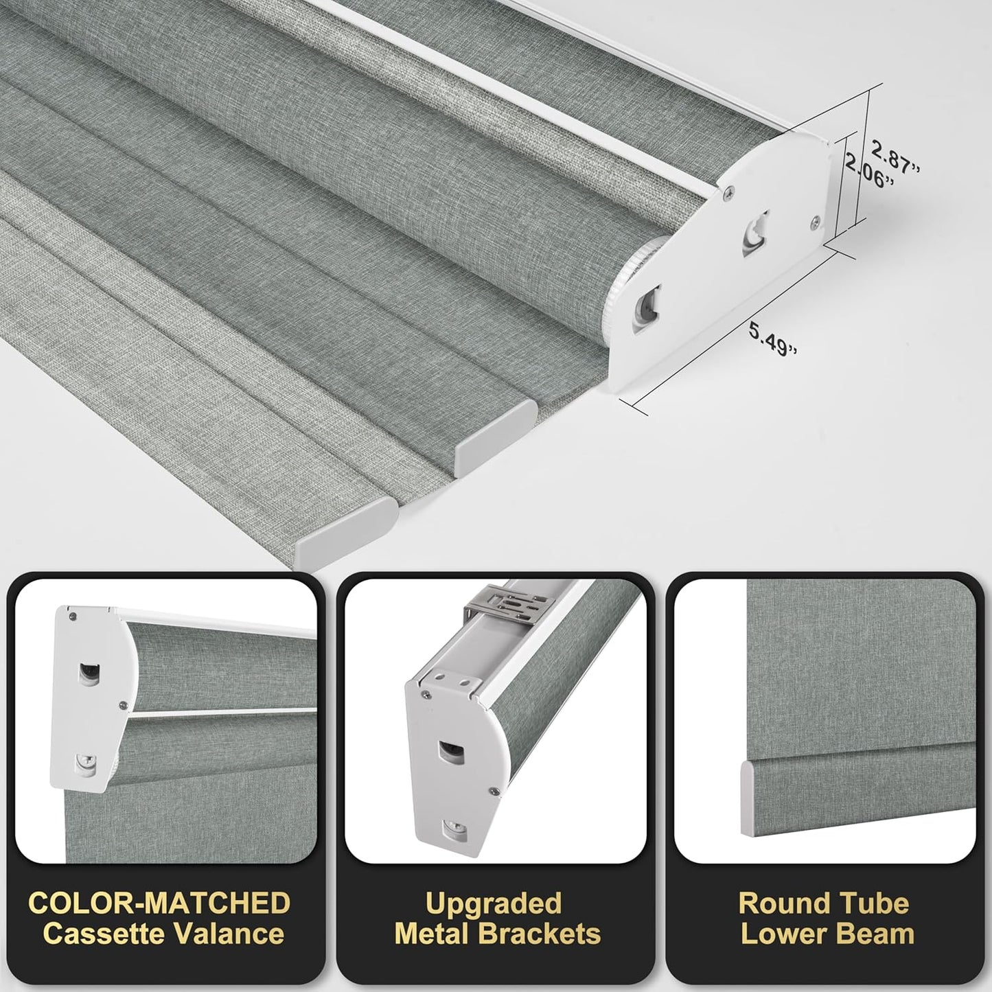 BERISSA Dual Roller Shades with Cassette Valance, Double Blackout and Light Filtering Shades, Day and Night for Home Office Door. Linen Grey. 59 W x 56" H