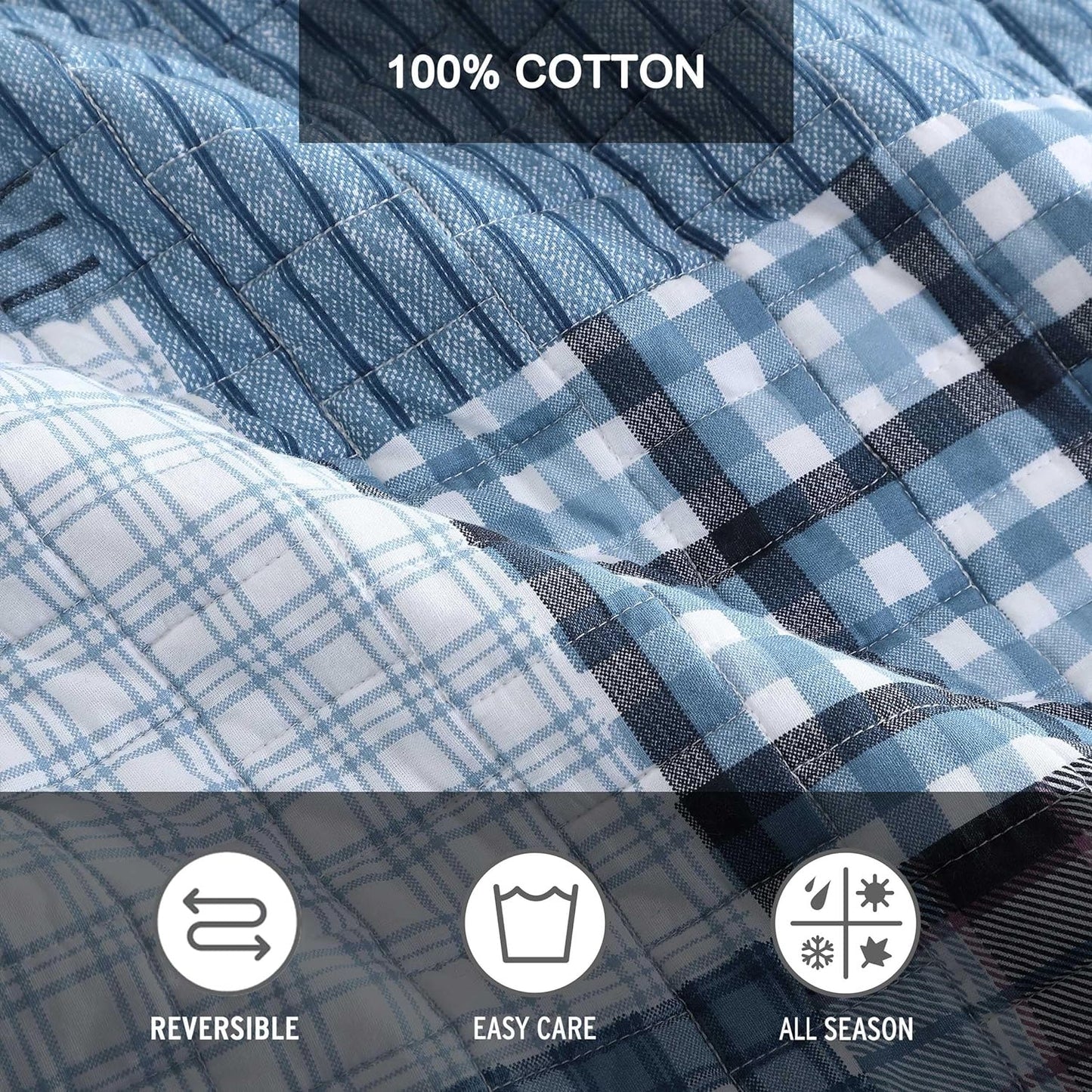 Eddie Bauer - Queen Quilt Set, Reversible Cotton Bedding with Matching Shams, Classic Floral Home Decor with Plaid Reverse (Flower Field Green, Queen)