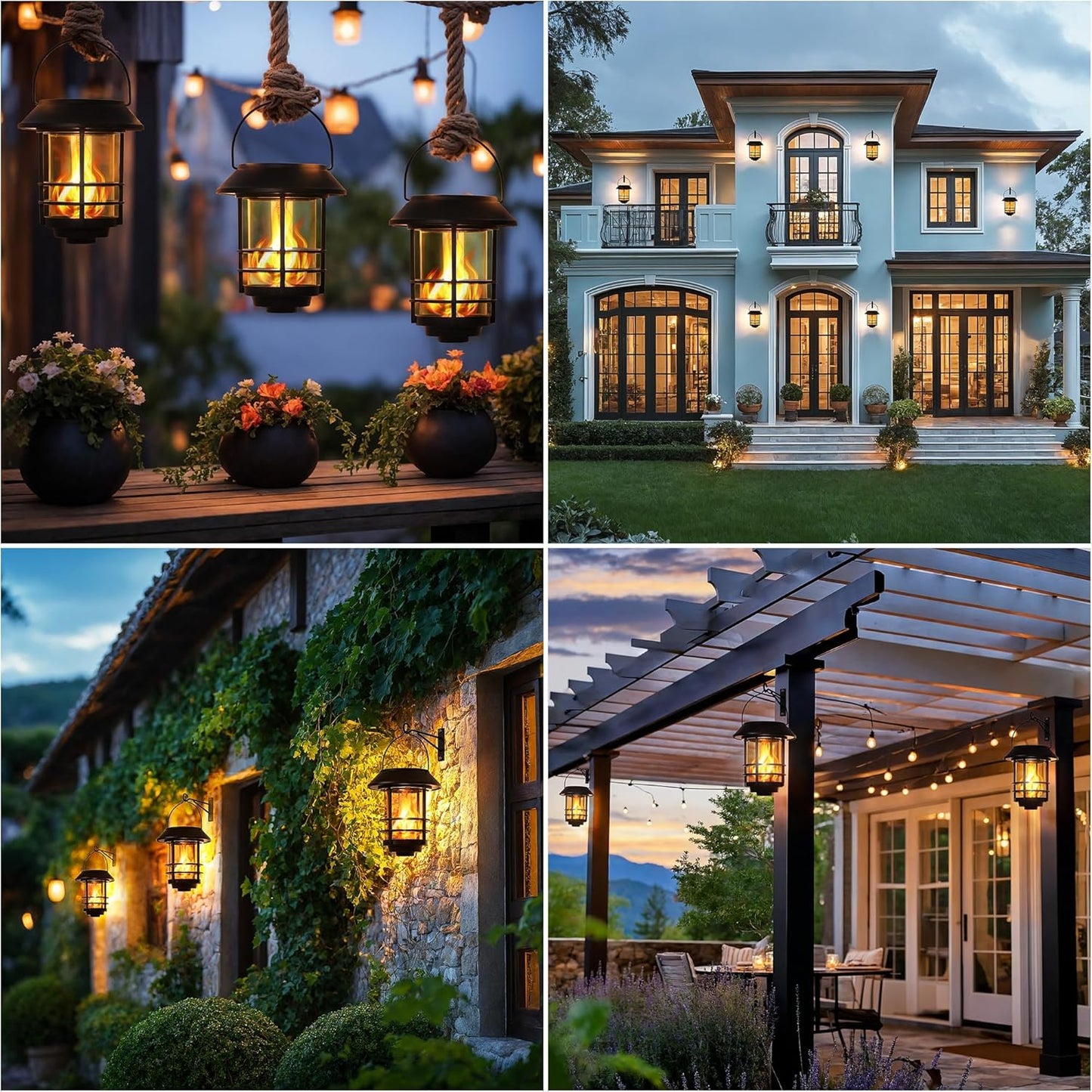 Otdair Solar Wall Lantern Outdoor, Flickering Flames Solar Sconce Lights Outdoor, Hanging Lamps Wall Mount for Front Porch, Patio and Yard, 4 Pack