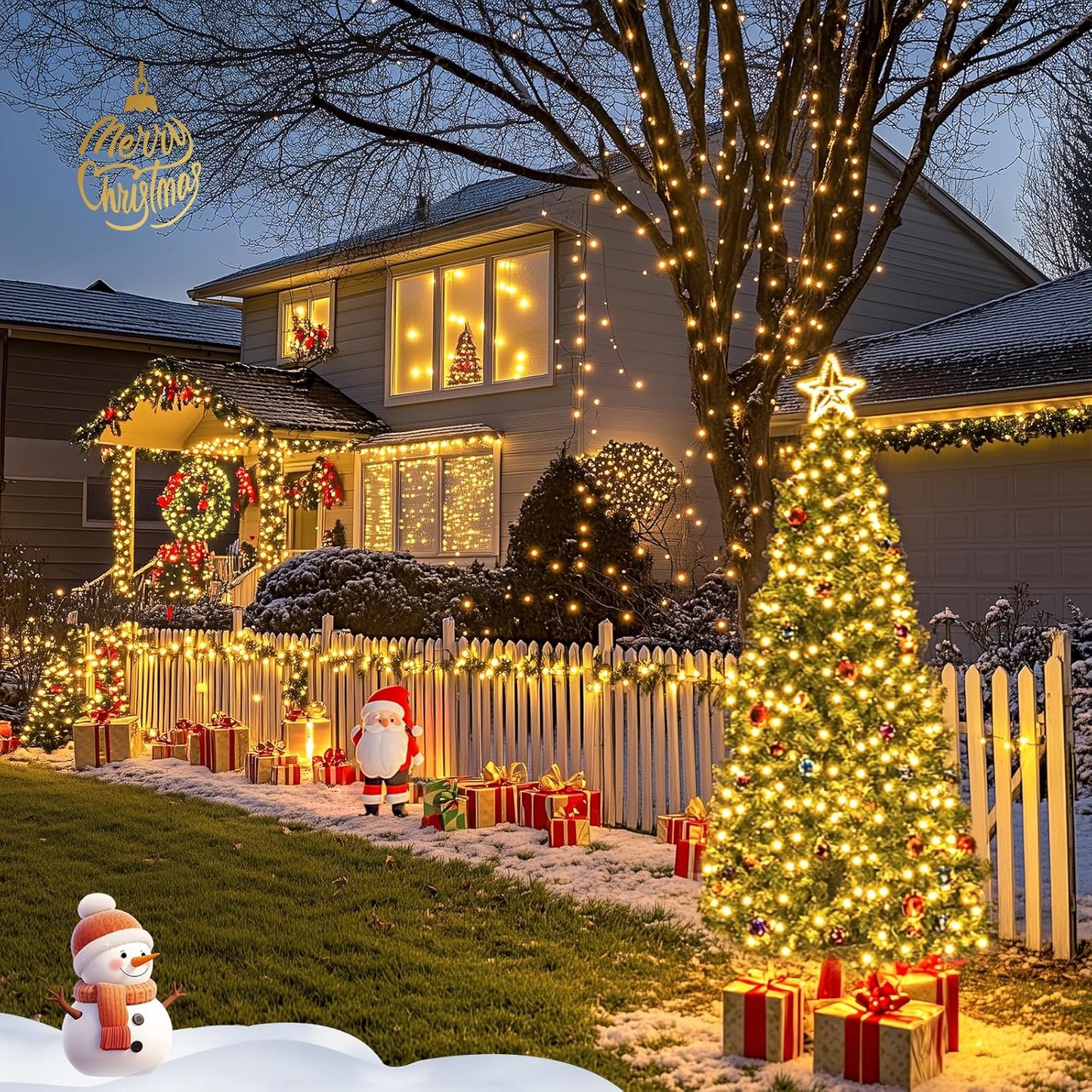 JMEXSUSS 2 Pack Solar String Lights Outdoor Waterproof - Total 400 LED 151FT Solar Christmas Lights Outdoor, 8 Modes Warm White String Light for Outside Patio Yard Tree Garden Christmas Decorations