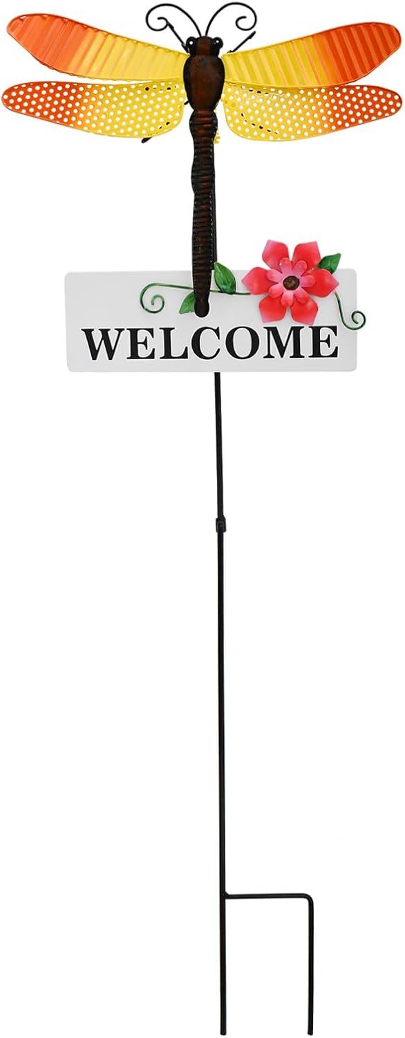 Veclotch Metal Butterfly Garden Stake,Rustic Butterfly Decorative Yard Stakes Metal Yard Art Ornaments Welcome Sign Outdoor Spring Garden Decor Patio Lawn Porch Pathway Decor (Dragonfly)