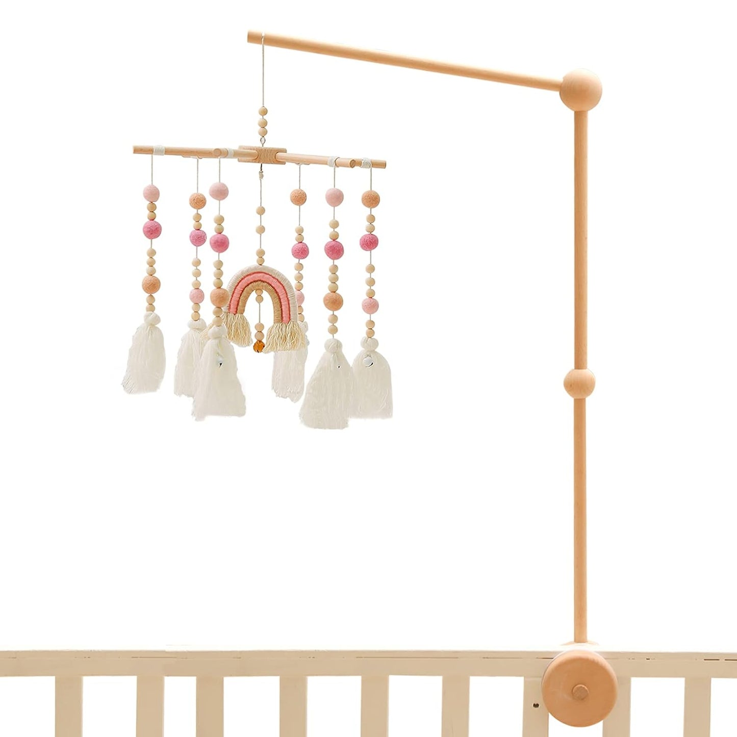 Baby 2In1 Set - Rainbow Mobile Crib Hanger,Baby Wooden Mobile Arm for Crib Baby Mobile Holder Bassinet Mobile for Crib Toy Mobile for Baby ( Pink )