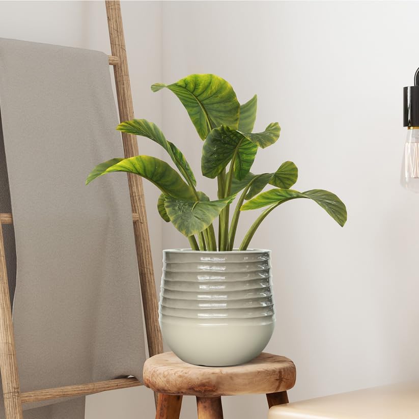 10.8" H Resin Tall Planters for Outdoor Plants, Modern Taupe Round Tapered Plastic Flower Pot for Outdoor and Indoor Plants, Large Plant Pot with Drainage Holes and Rubber Plug for Home Garden Patio