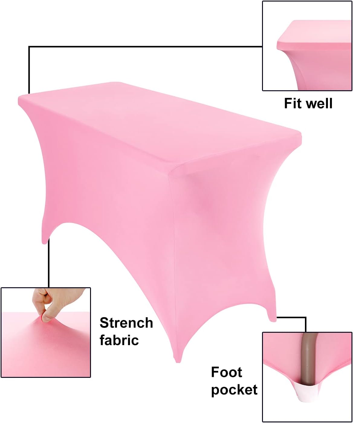 4Pack Spandex Waterproof Table Covers 4ft，Spandex 4ft Waterproof Table Cover for Party,Wedding, Banquet, and Events(Pink)