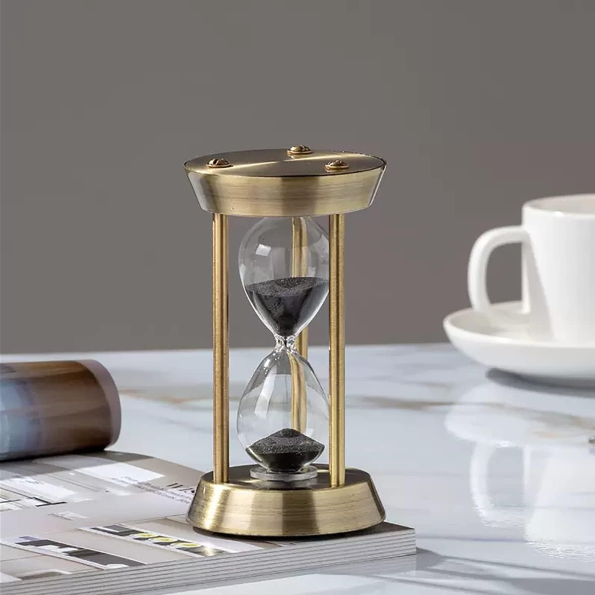 Sanduhr 15 Minuten,Hour Glass,360°-Drehung Metal Vintage Hourglass,Hourglass Decor,for Home Decoration Office Desk Wedding Party Decor Kitchen Timer (Black Sand)