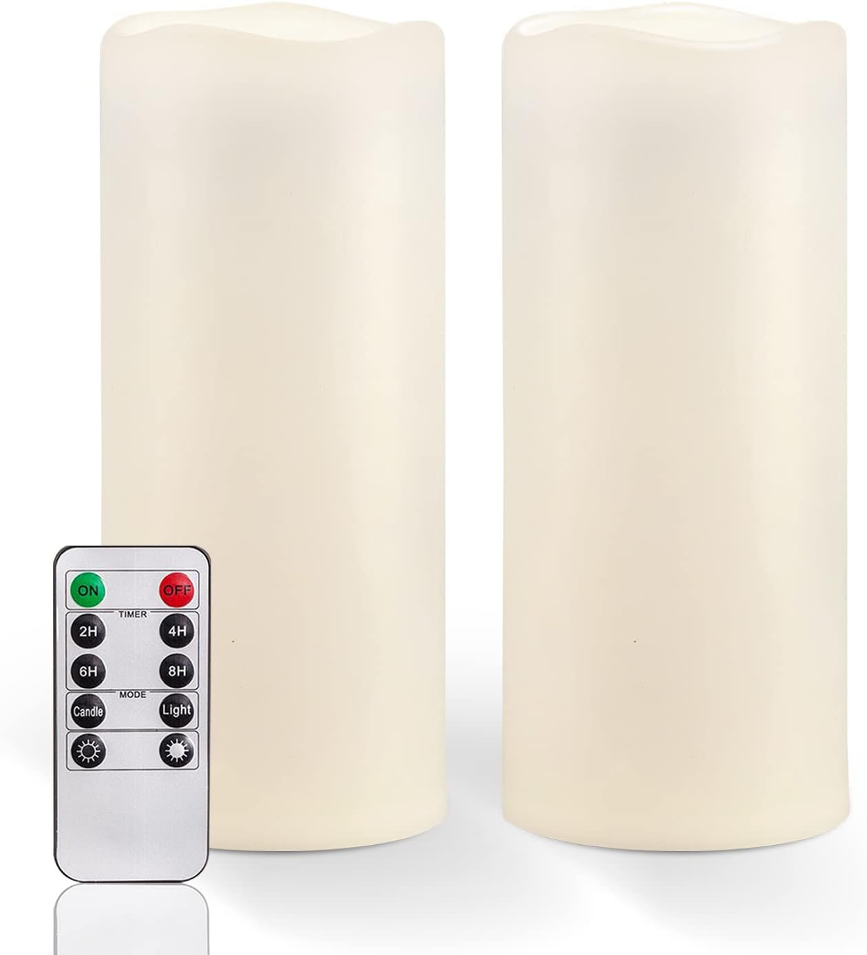 Homemory 10" x 4" Large Waterproof Outdoor Flameless Candles with Remote Control and Timer, Battery Operated Flickering LED Pillar Candles for Outdoor Larterns, Porch, Long Lasting, Set of 2