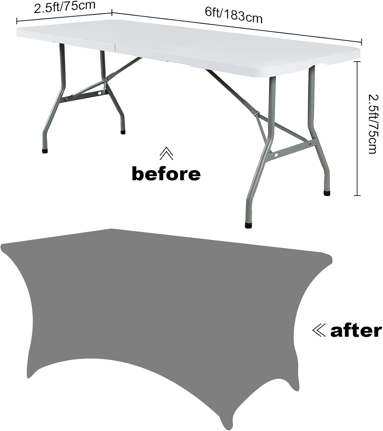 SuperO Waterproof Spandex Table Cover for 6FT Table Universal Fitted Stretch Tablecloth for Party, Banquet, Wedding and Events-Ivory