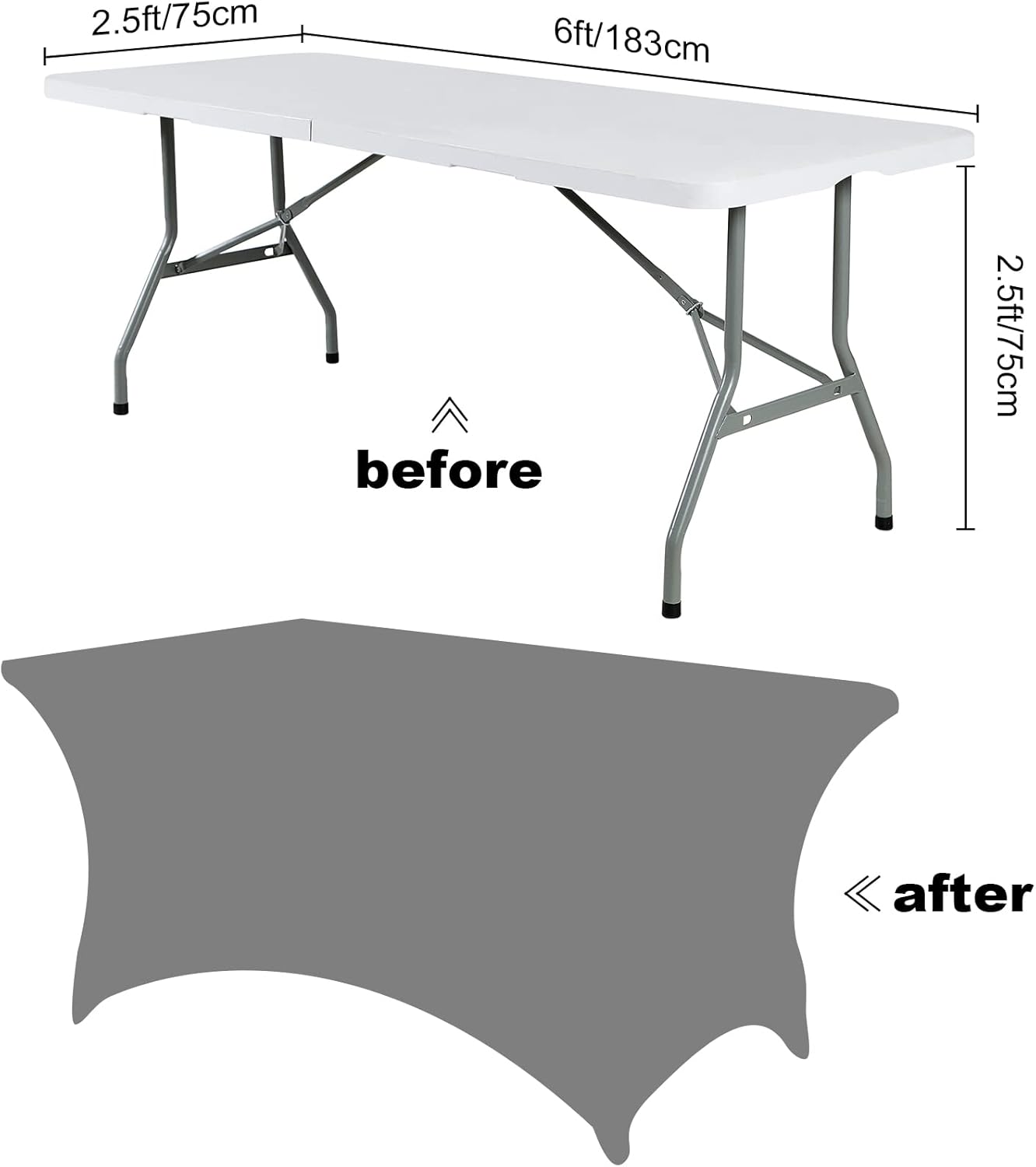 SuperO Waterproof Spandex Table Cover for 6FT Table Universal Fitted Stretch Tablecloth for Party, Banquet, Wedding and Events-Black