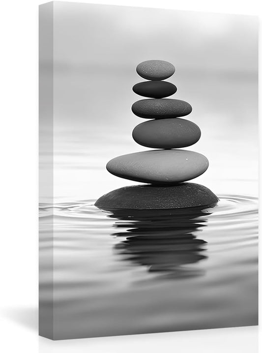 DOARTDO Zen Picture Wall Decor Black and White Zen Stone Canvas Wall Art Spa Stone Picture Print Bathroom Yoga Room Decor Frame (12.00" x 18.00", Zen Stone - 2)