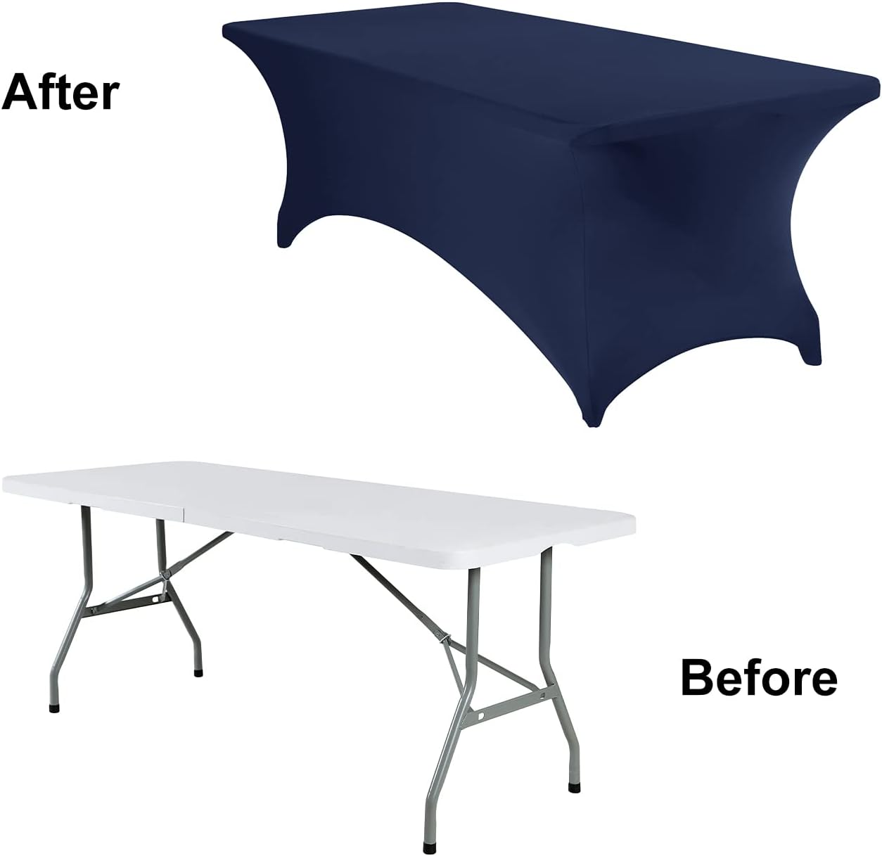4Pack Spandex Waterproof Table Covers 8ft，Spandex 8ft Waterproof Table Cover for Party,Wedding, Banquet, and Events(Navy)