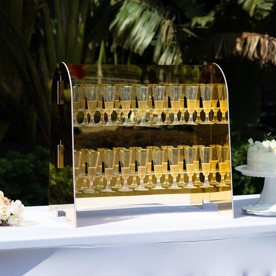 Tableclothsfactory Gold Mirror Finish 2-Tier Wine Glass Stemware Rack, 18 Champagne Flute Holder Foam Board Stand - 25" for Party & Decorations