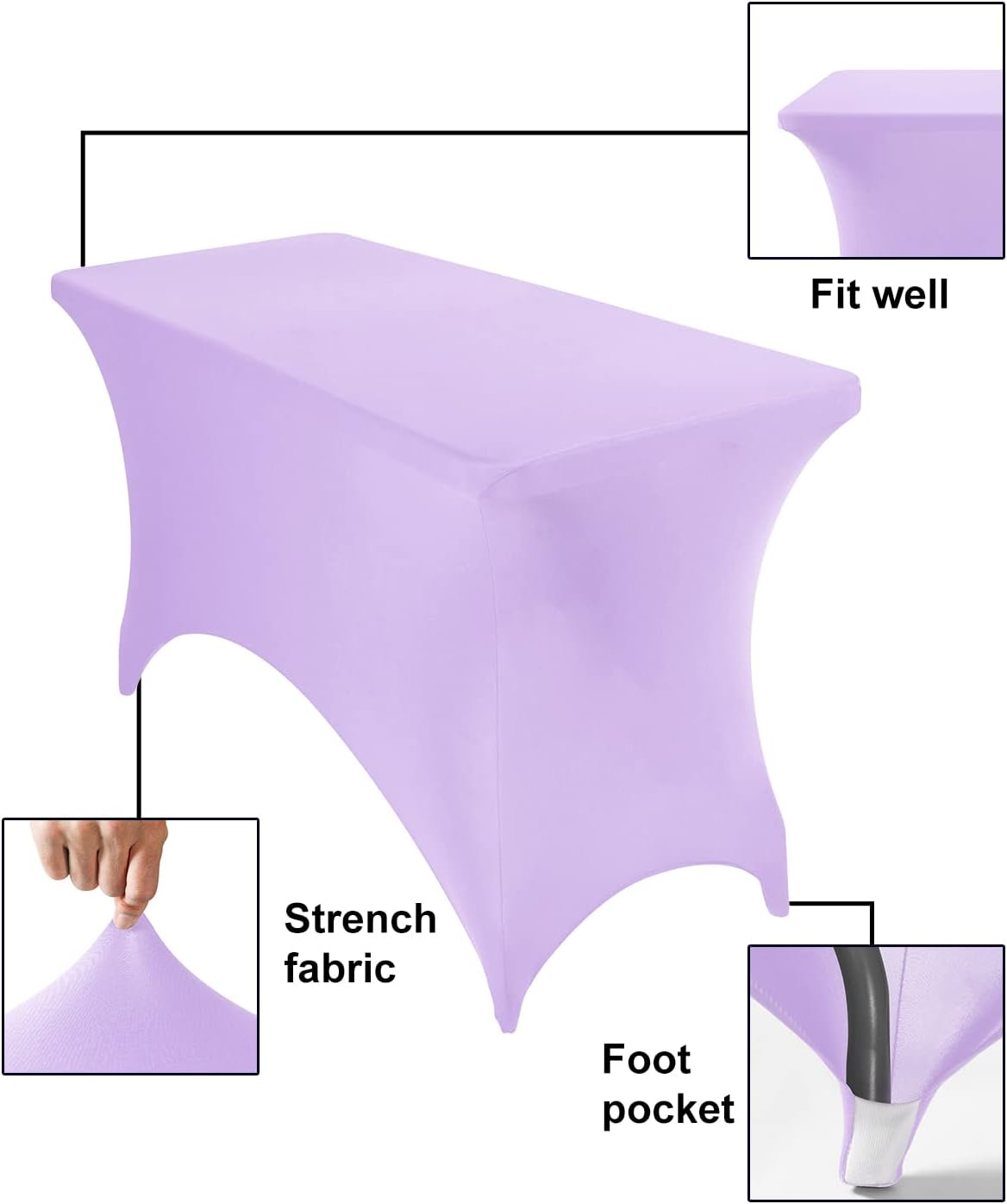 2Pack Spandex Waterproof Table Covers 4ft，Spandex 4ft Waterproof Table Cover for Party,Wedding, Banquet, and Events(Lavender)