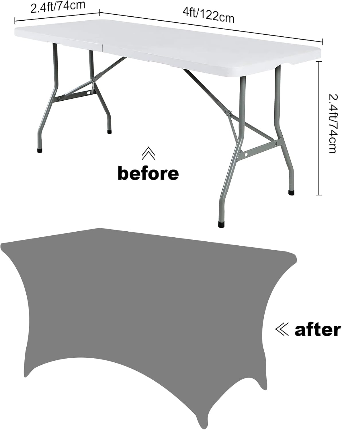 SuperO 2Pack Waterproof Spandex Table Cover for 4FT Table Universal Fitted Stretch Tablecloth for Party, Banquet, Wedding and Events-Black
