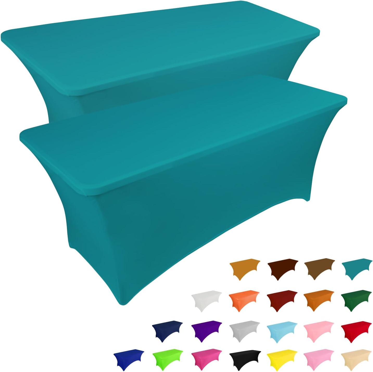 IVAPUPU 2 Pack 6FT Table Cloth for Rectangular Fitted Events Stretch Lake Blue Table Covers Washable Cover Spandex Tablecloth Protector for Party, Wedding, Cocktail, Banquet, Festival