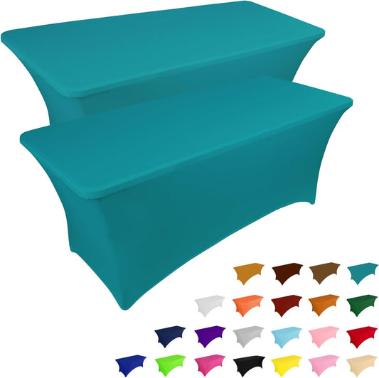 IVAPUPU 2 Pack 6FT Table Cloth for Rectangular Fitted Events Stretch Lake Blue Table Covers Washable Cover Spandex Tablecloth Protector for Party, Wedding, Cocktail, Banquet, Festival