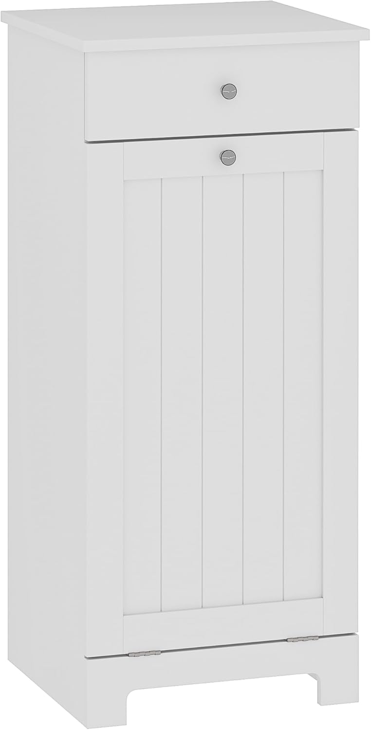 HOMCOM Laundry Hamper with Removable Basket, Tilt Out Hamper with Drawer and Beadboard Door, Bathroom Storage Cabinet, White