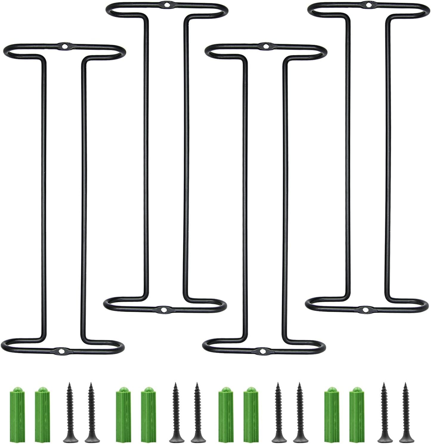 10 Inch Wine Glass Rack Under Cabinet Shelf Stemware Storage Hanging Hanger Organizer Glasses Holder with Drying Under Counter Metal for Kitchen and Bar Set of 4 Black