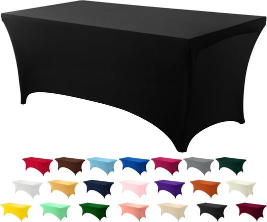 Utopia Kitchen 4FT Spandex Tablecloth [1 Pack, Black] 200 GSM Stretch, Fitted, Washable and Wrinkle Resistant Table Cloth Rectangle Cover for Trade Shows, Wedding, Parties [48Lx30Wx30H Inch]