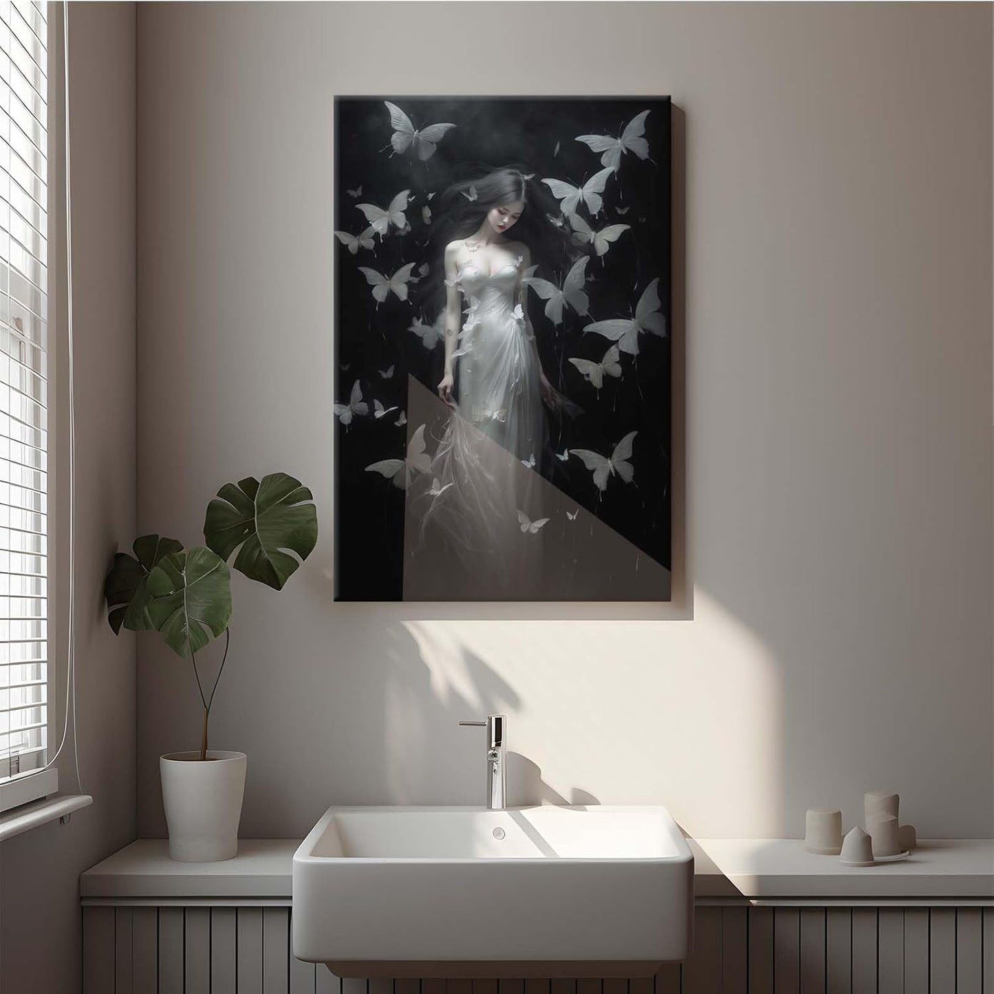 Vintage Gothic Feminine Canvas Wall Art Print Butterfly Poster Moody Female Wall Art Retro Artwork Dark College Decor for Home Bedroom8x12in Wood Framed