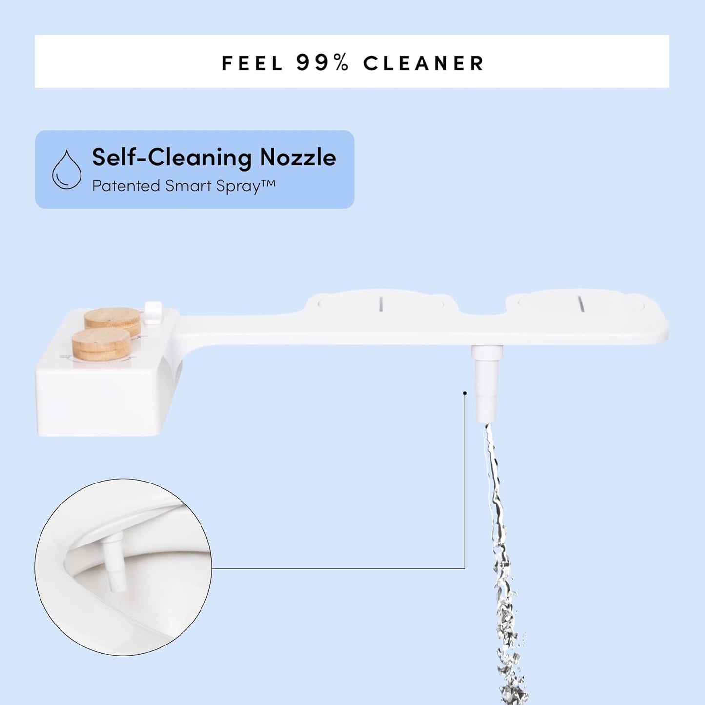 TUSHY 3.0 Spa Cool to Warm Water Bidet Attachment. Easy Universal Toilet Seat Install, Requires Sink Connection for Temperature Control. Fresh Self Cleaning Clean Water (Pink/Bamboo)