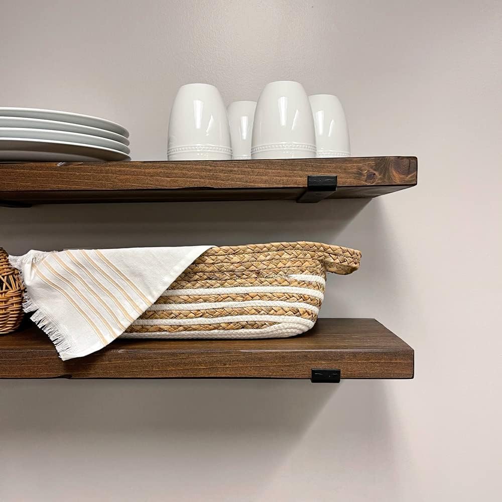 Rustic Shelves with J-Brackets Set of 2, Industrial Shelf, Kitchen Shelves, Solid Wood, Decorative Wall Storage, Heavy Duty, URBANDI (Provincial, 36Wx8D)