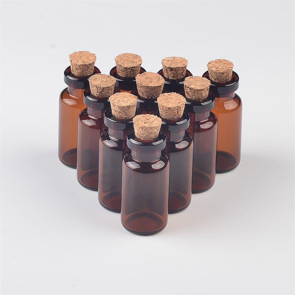 12units 2ml Glass Amber Vials with Cork Empty Small Brown Tiny Glass Jars Mini Glass Bottles Vials Jars (12, 2ML)