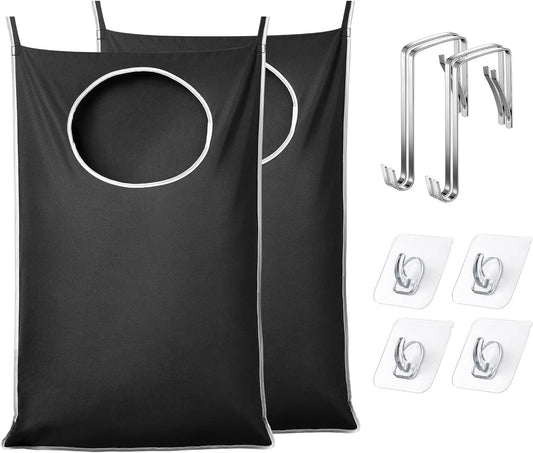KEEPJOY 2 Pack Door Hanging Laundry Hamper, XL Hanging Bag with Large Opening and 2 Hooks for Whole Family - 36.5X22.5 inch - Black (2pack)