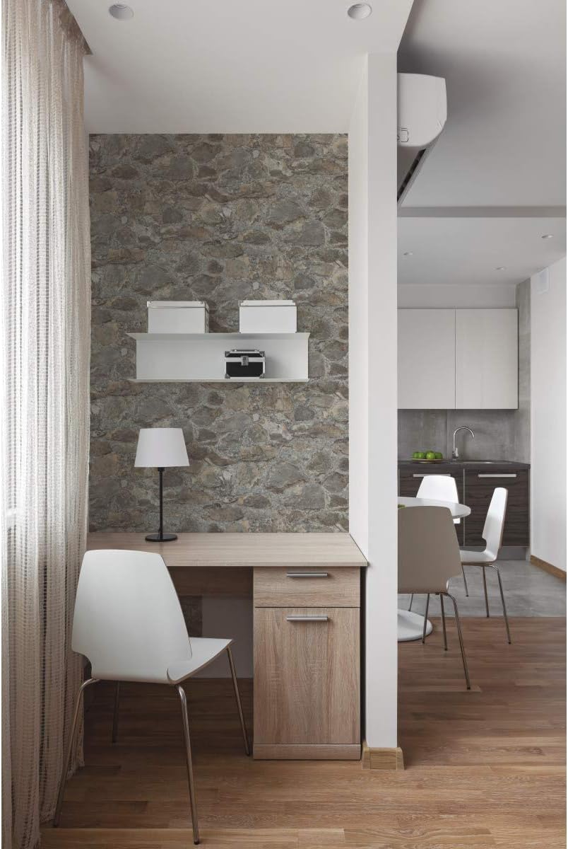 RoomMates RMK9096WP Gray and Almond Weathered Stone Peel and Stick Wallpaper