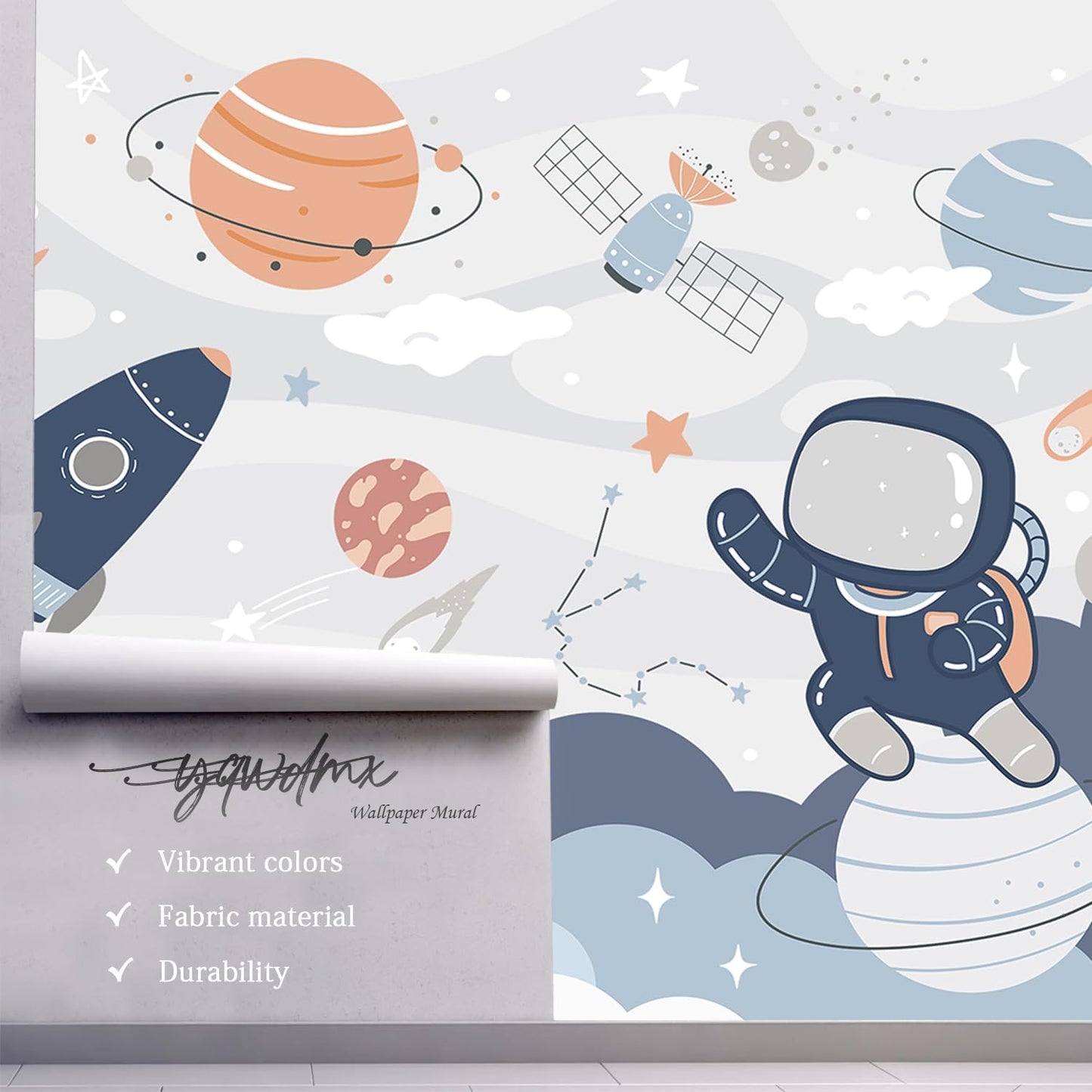 -Nursery Cartoon Space Planet boy Children's Room Wallpaper XT12 M 140" x 91"