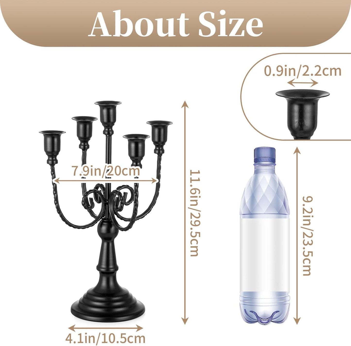 Sziqiqi Candelabra Candles Holder Centerpieces - Black Candlestick Holders Bulk for Halloween Vintage Tabletop Candelabras for Party Events Holiday, 6 Pieces