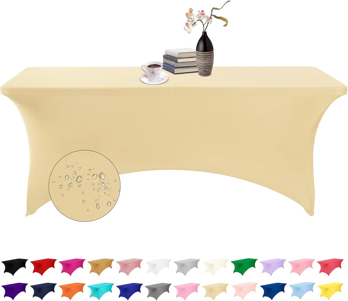 Spandex 6ft Waterproof Table Cover for Party,Wedding, Banquet, and Events(Champagne)