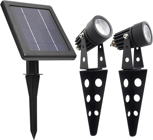 Mini 50X Twin Solar-Powered Flag Pole Light Cast Aluminium Cool White LED Spotlight 60-100 Lumen Per Light Fixture for Outdoor Garden Yard Landscape Downlight
