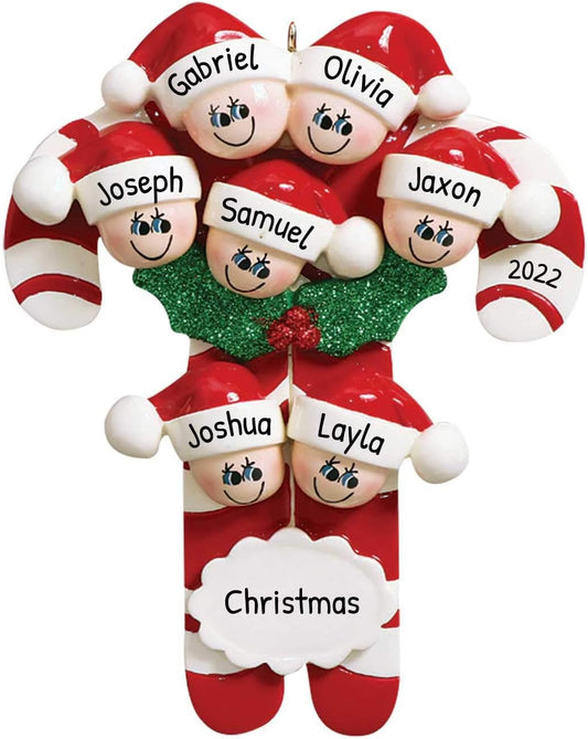 Candy Cane Family of 7 Ornament 2025 Personalized Family Christmas Ornaments 2025 | Holiday Keepsake Holly Berries Personalized Tree Ornaments for Grandchildren, Siblings & Grandkids of Seven Ornament