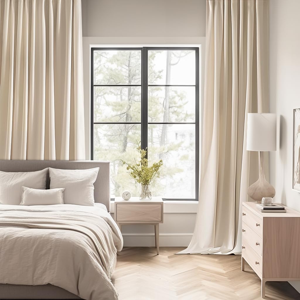 MIULEE Back Tab Cream Beige Curtains 90 Inch Long 2 Panels Set for Living Room Bedroom, Ivory Rod Pocket/Pinch Pleated Light Blocking Thermal Insulated Room Darkening Blackout Curtains, 52 x 90 Inch