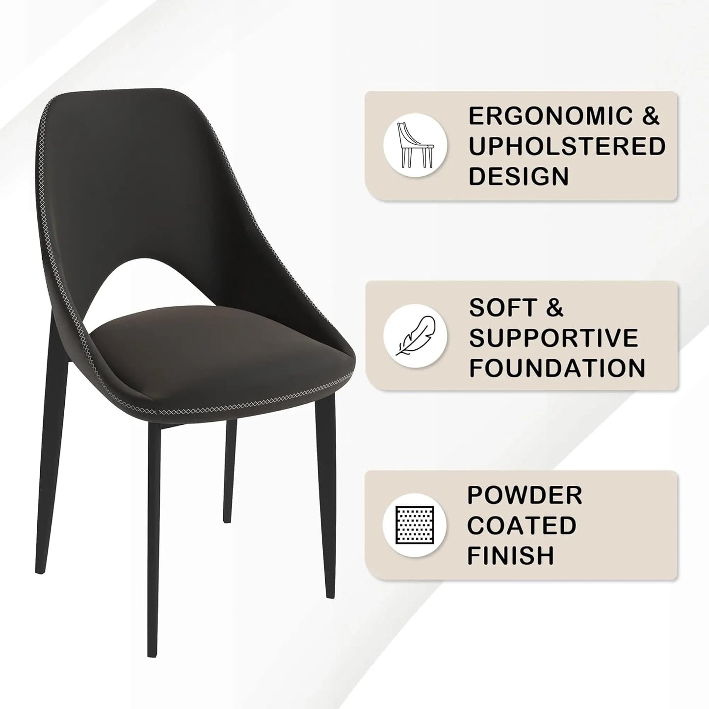 LeisureMod Amalfi Upholstered Fabric Dining Chair – Modern Side Chair with Iron Legs, Mid-Century Accent Chair for Dining Room or Kitchen