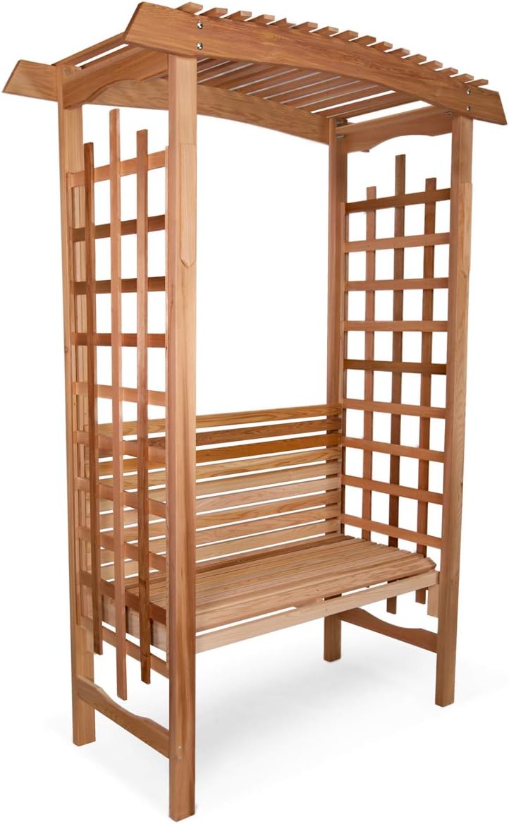 All Things Cedar GA87-B Garden Arbor with Bench | Outdoor Wooden Bench | Garden Bench Seat | Untreated Cedar, Western Red Cedar Craftsmanship | Wood Bench Outdoor 60x25x86