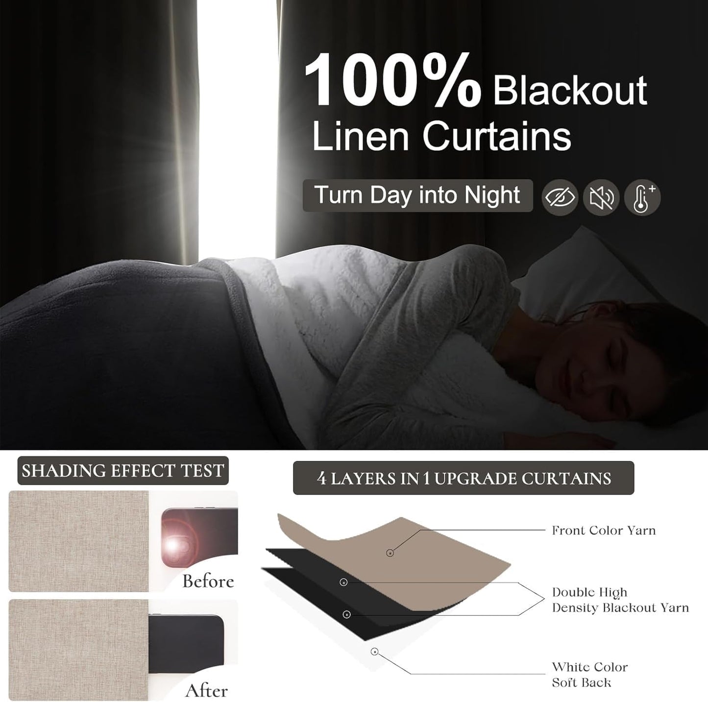 Extra Wide Curtains for Living Room, Blackout Linen Blend Drapes for Sliding Glass Doors Luxury Pinch Pleated Darkening Boho Curtains with Back Tab Ceiling Track for Large Window (70"Wx108"Lx2 Panels)