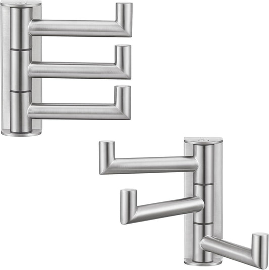 Angle Simple Swivel Towel Hooks, SUS 304 Stainless Steel Foldable Robe Hand Towel Holder for Bathroom Kitchen Wall, Brushed Nickel, 2 Pack