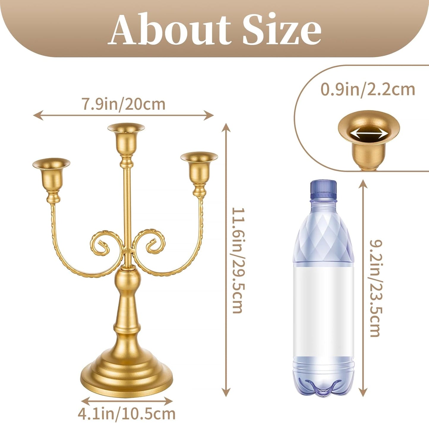 Sziqiqi Gold Taper Candle Holder for Centerpiece - 3-stem Candlesticks Holder for Wedding Table Centerpieces Metal Candle Stick Holders for Fireplace Mantle 2pcs