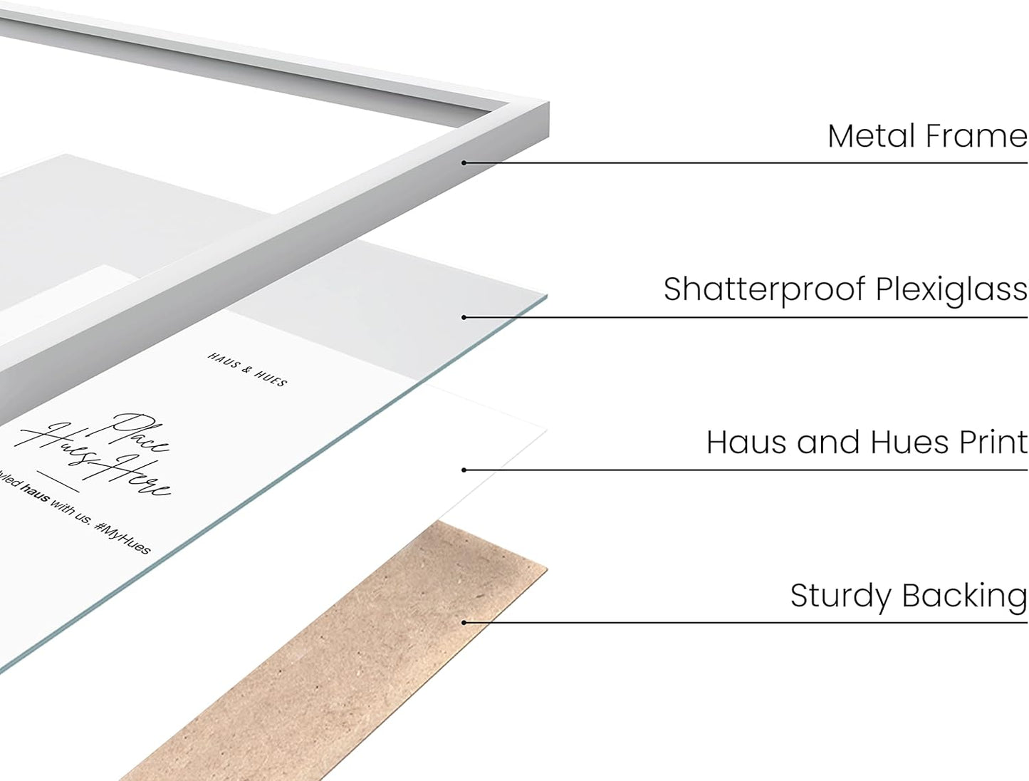 HAUS AND HUES 9x12 White Metal Picture Frames - Features Premium Aluminum, Vertical & Horizontal Hang, Shatterproof Plexiglass - Perfect for Home, Room, Office (9x12 in, White, Set of 6)