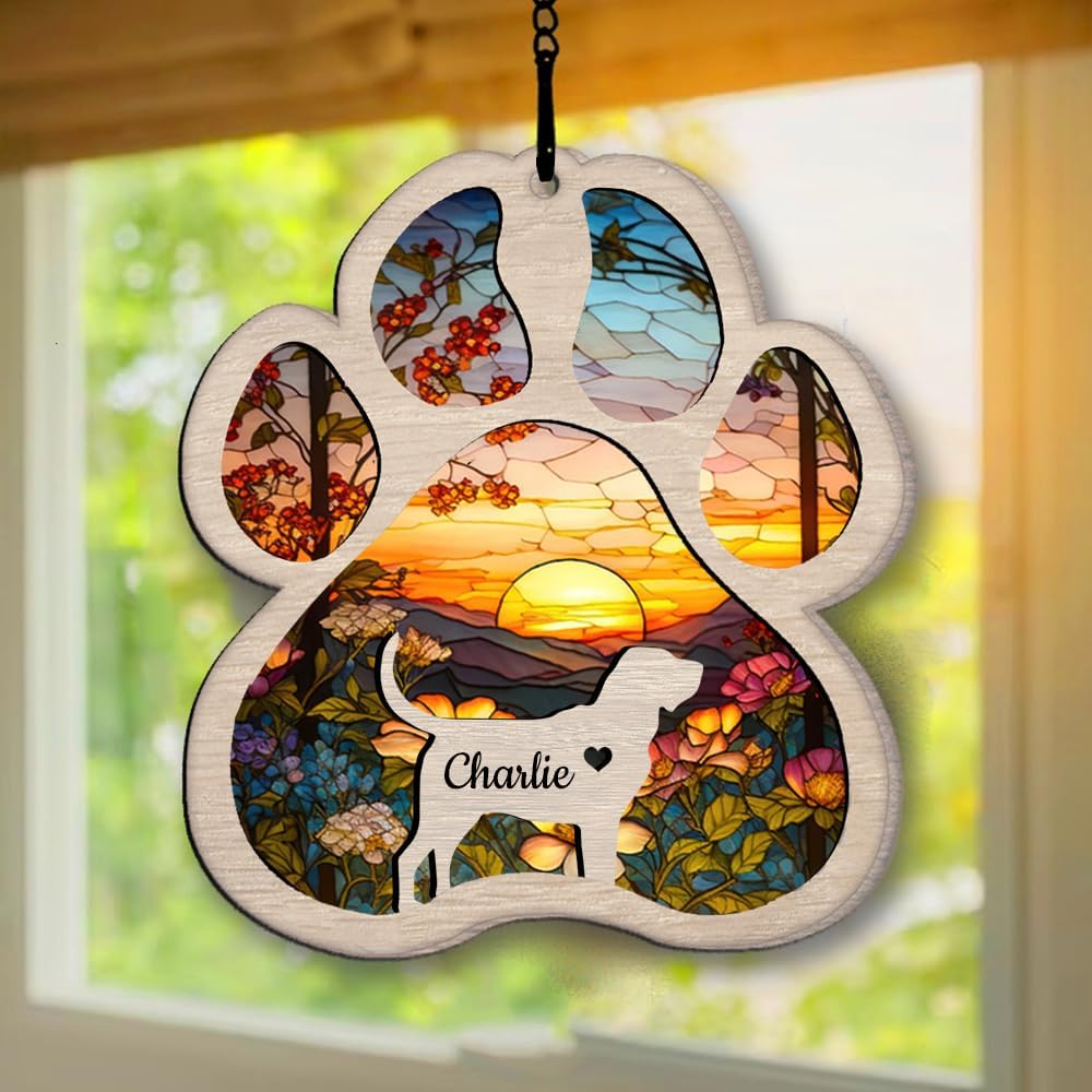 IZI POD Personalized Bloodhound Suncatcher Dog Memorial Gift, Custom Bloodhound Ornament, Pet Loss Suncatcher