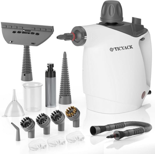 Handheld Steam Cleaner, Steam Cleaner with 16 PCS Accessory & Safety Lock, 500ML Large Capacity Natural Surface Steam for Cleaning, Multipurpose Steamer for Home, Car, Bathroom, Grease (White)