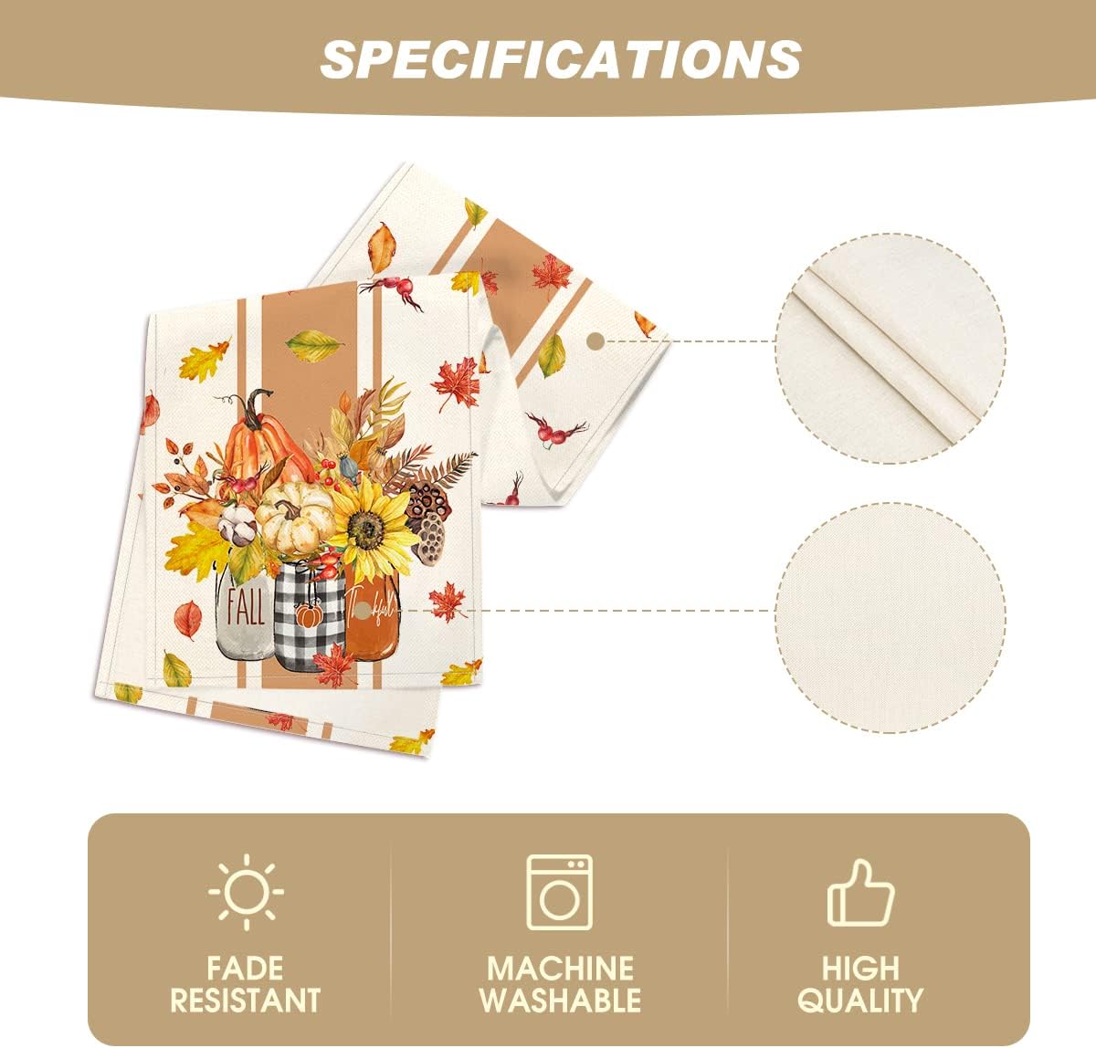 Artoid Mode Thankful Fall Pumpkin Leaves Floral Vases Table Runner, Autumn Thanksgiving Kitchen Dining Table Decoration for Home Party Decor 13x36 Inch