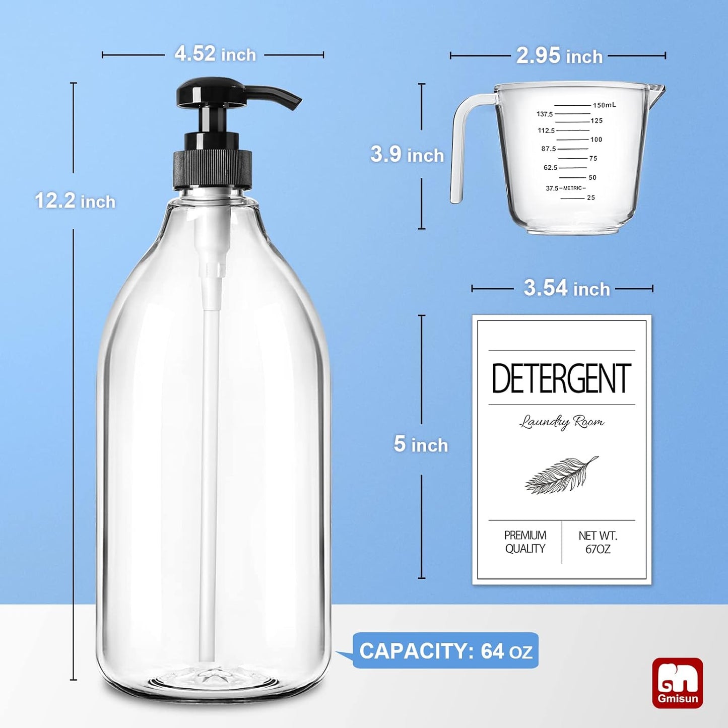 GMISUN Laundry Detergent Soap Dispenser, Liquid Laundry Detergent Dispenser, Container for Farmhouse Laundry Room Decor, Organizer for Liquid DetergentSoftenerBleach Storage Bottle(67 Oz Set of 3)